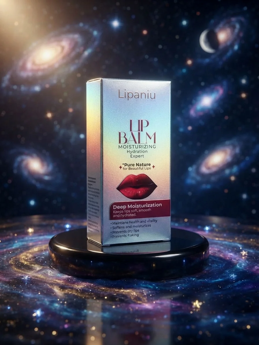 Lipaniu moisturizing lip balm packaging designed and produced for Bucamp, featuring a premium metallic cosmetic box.